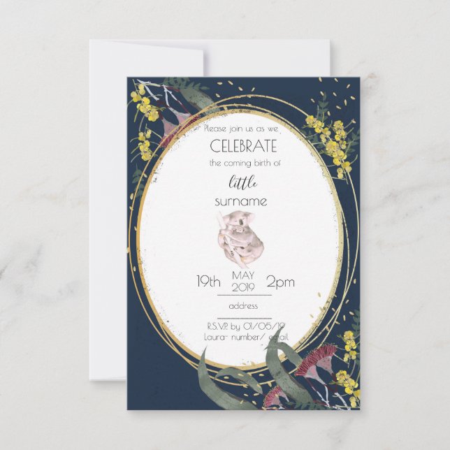 Invitación a Baby Shower de Koala (Anverso)