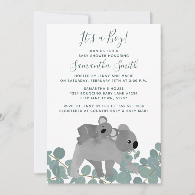 Invitación a Baby Shower de Koala Bear (Anverso)