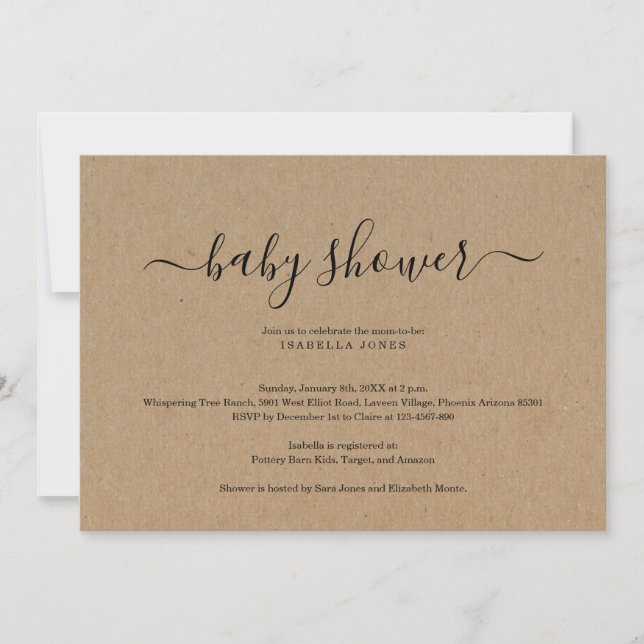 Invitación a Baby Shower de Kraft (Anverso)