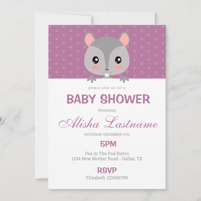 Invitación a Baby Shower de la ardilla (Anverso)