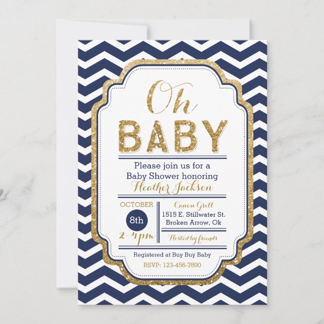 Invitación A Baby Shower De La Armada Chevron Y Go (Anverso)
