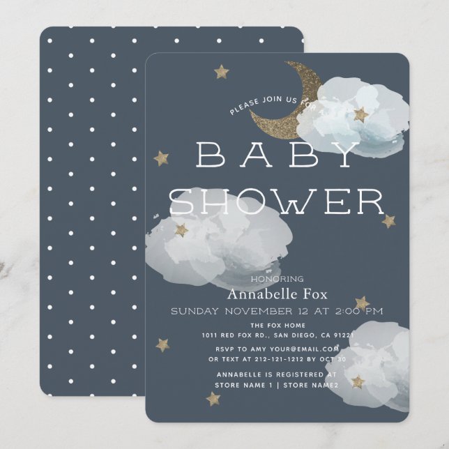 Invitación a Baby Shower de la Armada de la Luna,  (Anverso / Reverso)