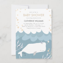 Invitación a Baby Shower de la ballena blanca de b