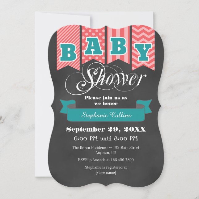 Invitación a Baby Shower de la bandera de la placa (Anverso)
