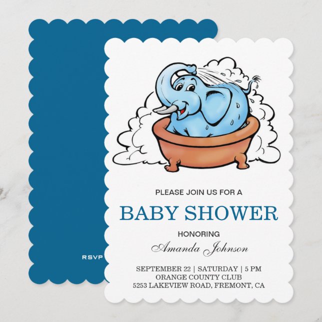 Invitación a Baby Shower de la bañera de un elefan (Anverso / Reverso)