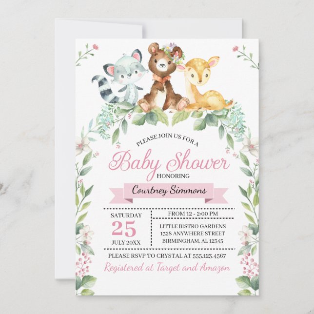 Invitación a Baby Shower de la bebé de Woodland (Anverso)