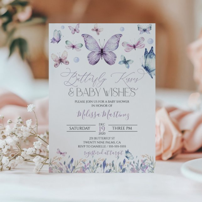 Invitación a Baby Shower de la bebé mariposa morad (Subido por el creador)