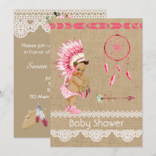 Invitación a Baby Shower de la bebé nativa norteam