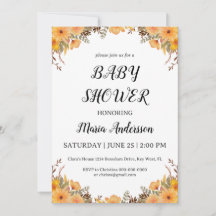 Invitación a Baby Shower de la bebé niña de flores