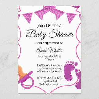 Invitación a Baby Shower de la bebé rosa