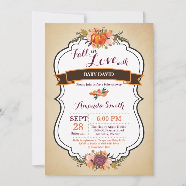 Invitación a Baby Shower de la Calabaza de Amor (Anverso)