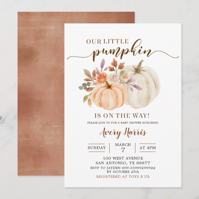 Invitación a Baby Shower de la calabaza de boho rú (Anverso / Reverso)