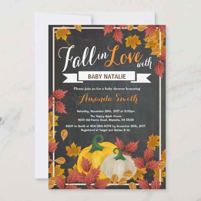 Invitación a Baby Shower de la Calabaza de Otoño (Anverso)