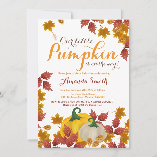 Invitación a Baby Shower de la Calabaza de Otoño (Anverso)
