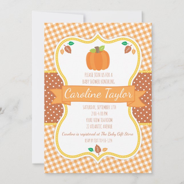 Invitación a Baby Shower de la calabaza de otoño (Anverso)
