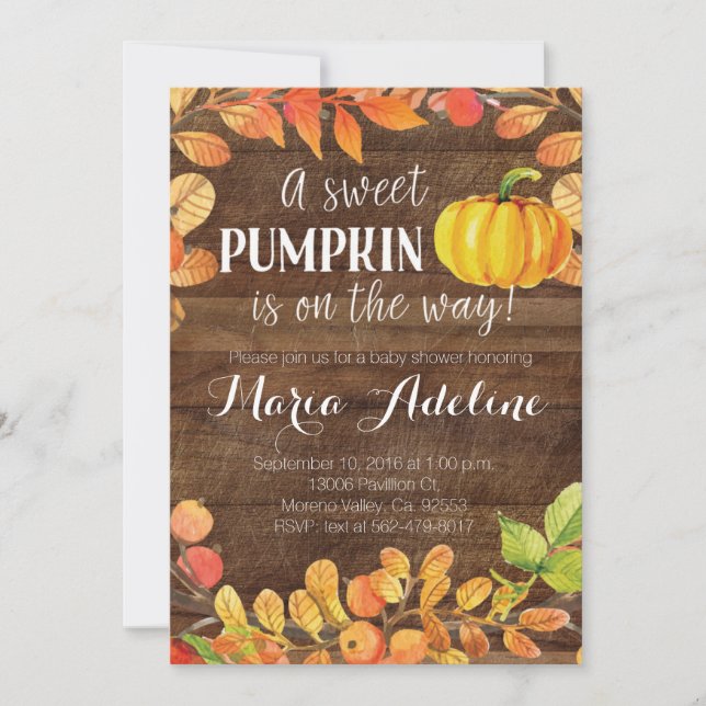 Invitación a Baby Shower de la calabaza de otoño (Anverso)