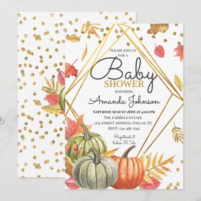 Invitación a Baby Shower de la calabaza de otoño (Anverso / Reverso)