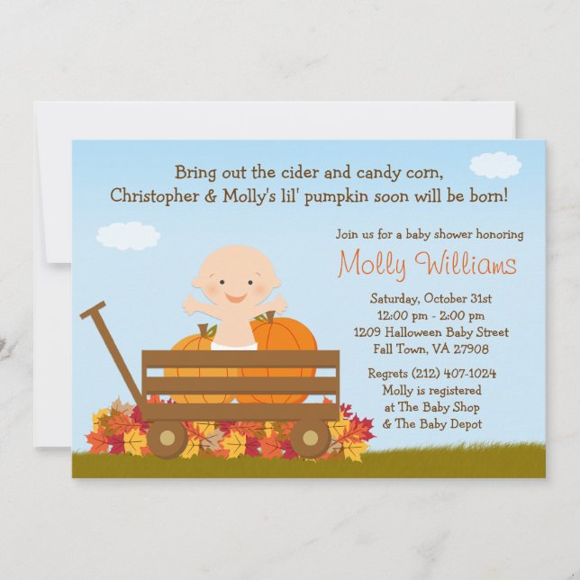 Invitación a Baby Shower de la calabaza de otoño (Anverso)