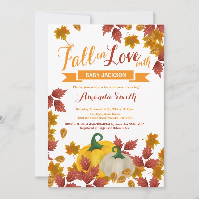 Invitación a Baby Shower de la Calabaza de Otoño (Anverso)