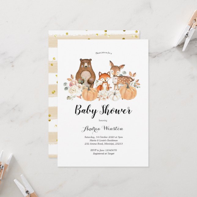 Invitación a Baby Shower de la Calabaza de Woodlan (Anverso/Reverso In Situ)