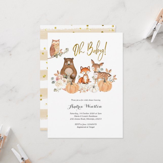 Invitación a Baby Shower de la Calabaza de Woodlan (Anverso/Reverso In Situ)