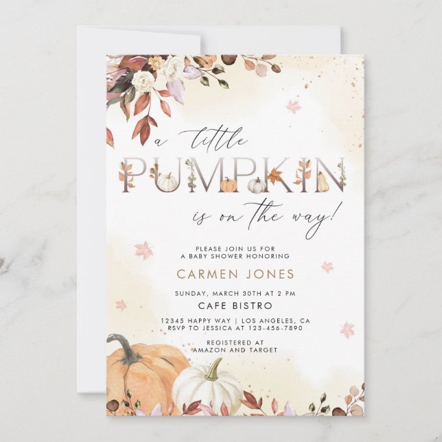 Invitación a Baby Shower de la calabaza pequeña en (Anverso)