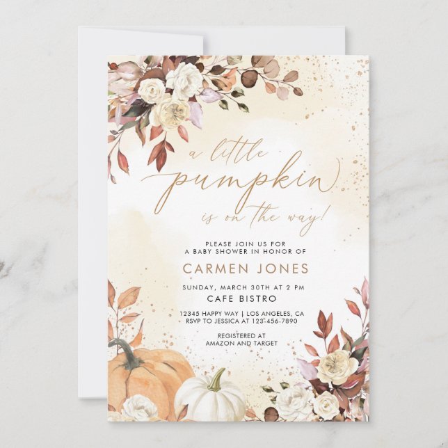 Invitación a Baby Shower de la calabaza pequeña en (Anverso)