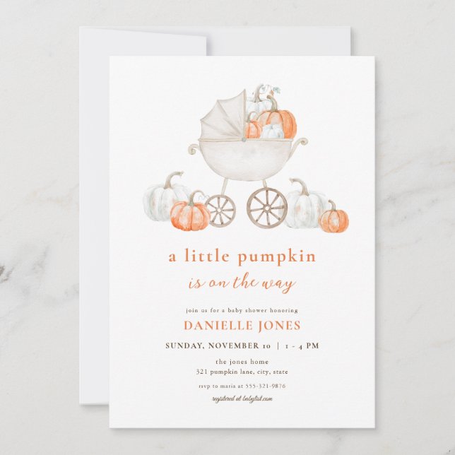 Invitación a Baby Shower de la calabaza pequeña ot (Anverso)