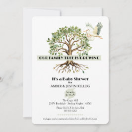 Invitación a Baby Shower de la cigüeña de árbol fa