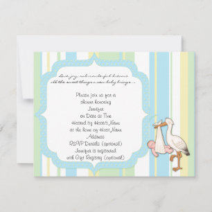 Invitación a Baby Shower de la cigüeña de banda az