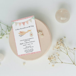Invitación a Baby Shower de la cigüeña rosa