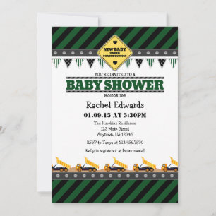 Invitación a Baby Shower de la construcción verde 