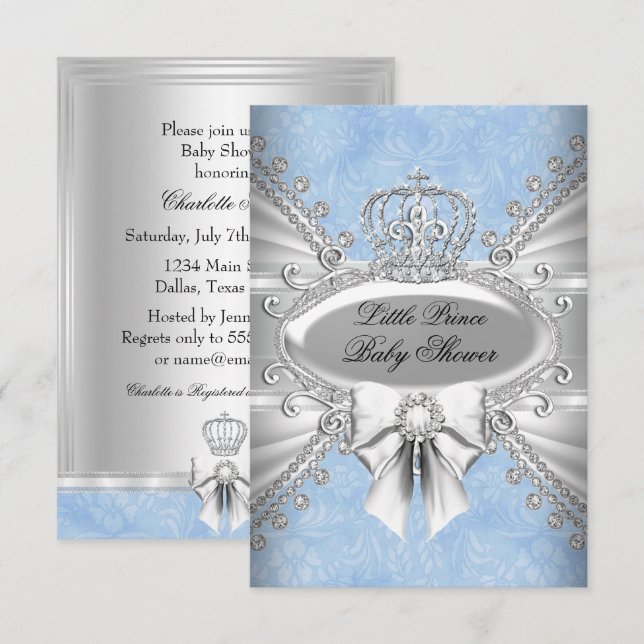Invitación a Baby Shower de la Corona de Diamantes (Anverso / Reverso)