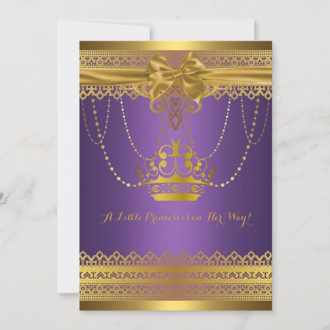 Invitación a Baby Shower de la Corona Purple & Gol (Anverso)