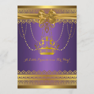Invitación a Baby Shower de la Corona Purple & Gol