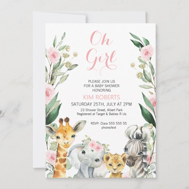 Invitación a Baby Shower de la escritura floral de (Anverso)
