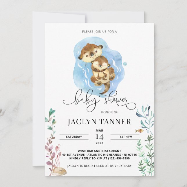 Invitación a Baby Shower de la familia Otter (Anverso)
