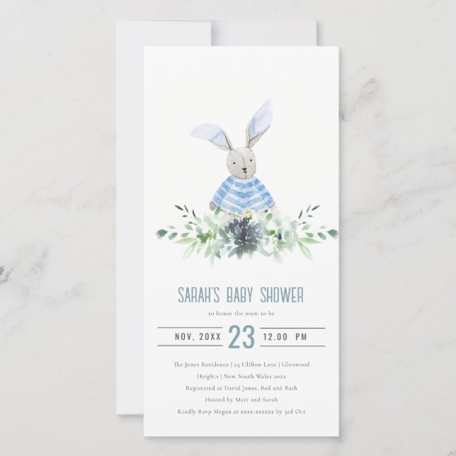 Invitación a Baby Shower de la Fauna del conejito  (Anverso)