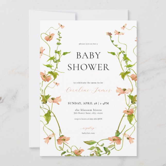 Invitación a Baby Shower de la flor silvestre rura (Anverso)