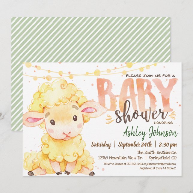 Invitación a Baby Shower de la granja de corderos/ (Anverso / Reverso)