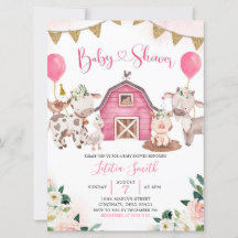 Invitación a Baby Shower de la granja rosada chica