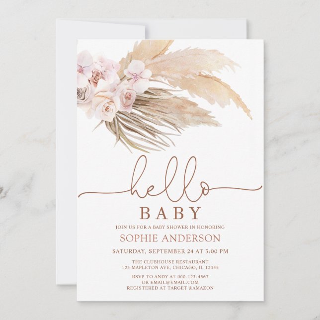 Invitación a Baby Shower de la Grass Boho Pampas d (Anverso)