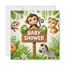 Invitación a Baby Shower de la jungla de cutas
