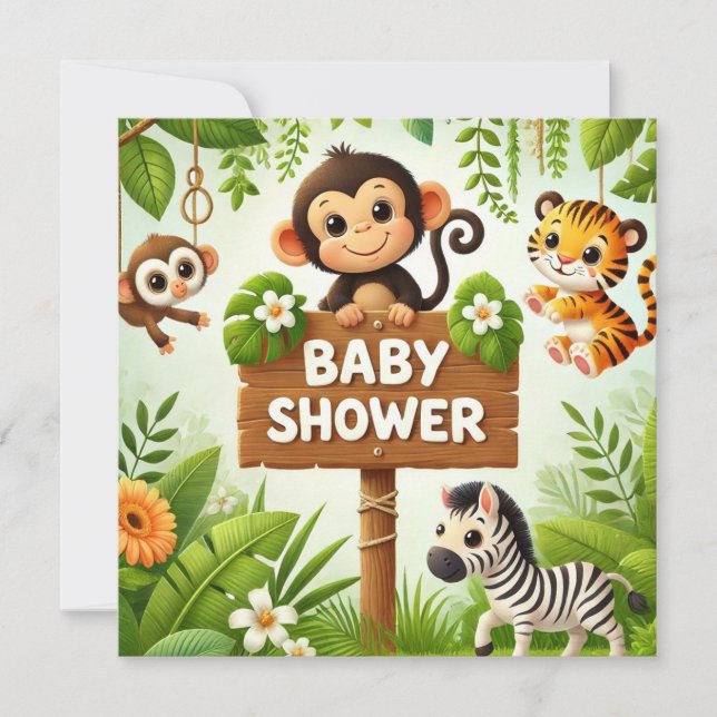 Invitación a Baby Shower de la jungla de cutas (Anverso)