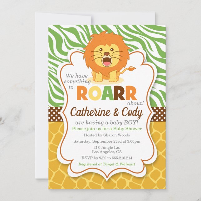 Invitación a Baby Shower de la jungla de león ROAR (Anverso)