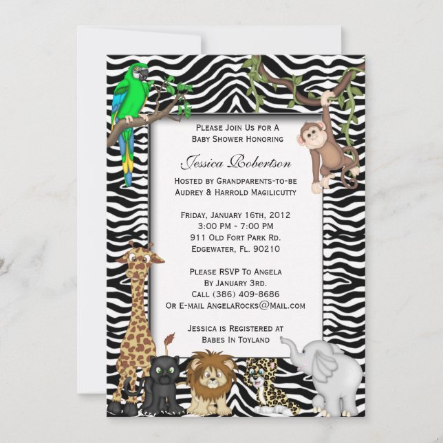 Invitación a Baby Shower de la jungla de Safari (Anverso)