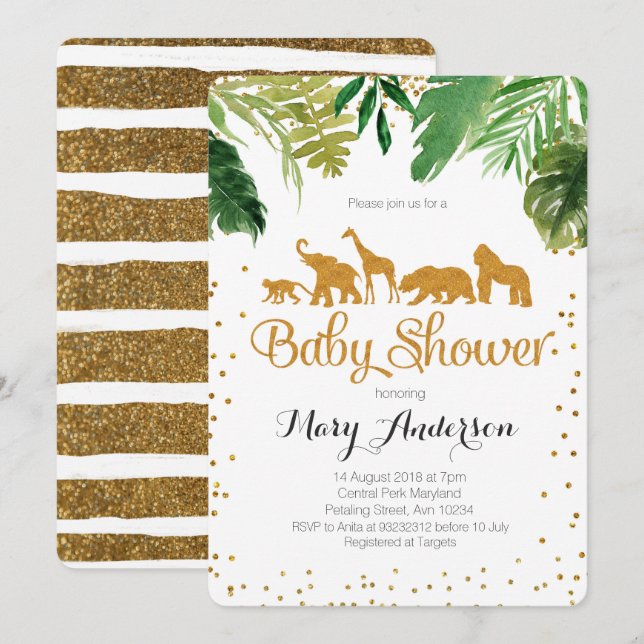 Invitación a Baby Shower de la jungla de Safari (Anverso / Reverso)