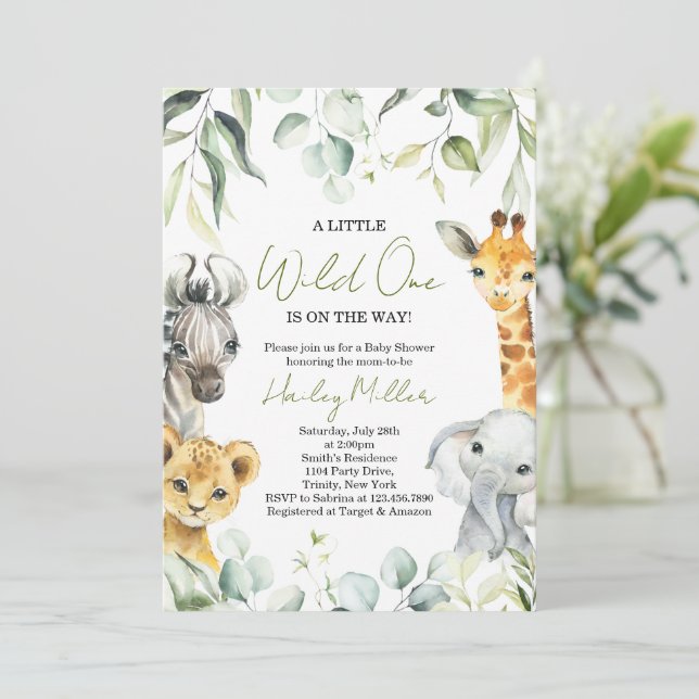 Invitación a Baby Shower de la jungla de Safari (Anverso de pie)