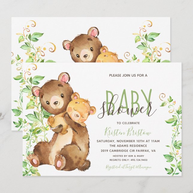 Invitación a Baby Shower de la jungla de zoológico (Anverso / Reverso)