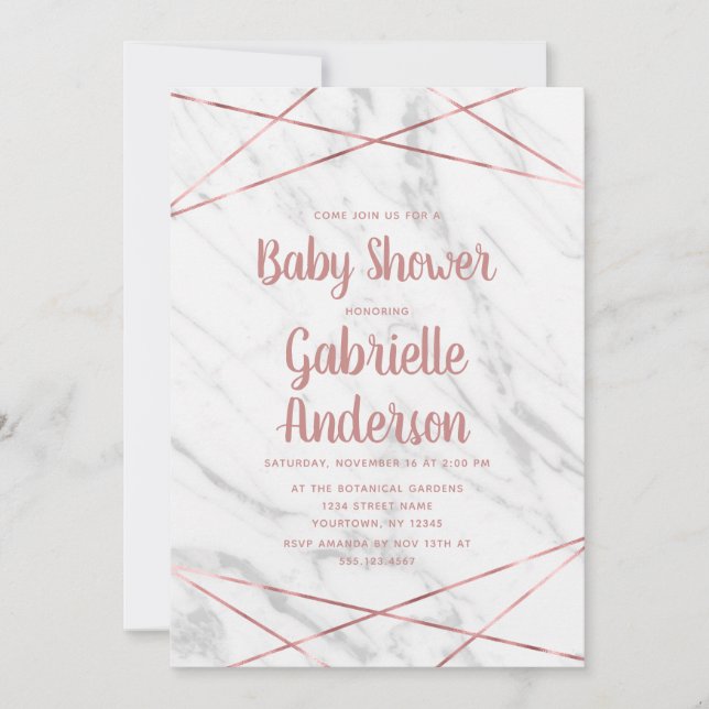 Invitación a Baby Shower de la Línea de Oro de Ros (Anverso)